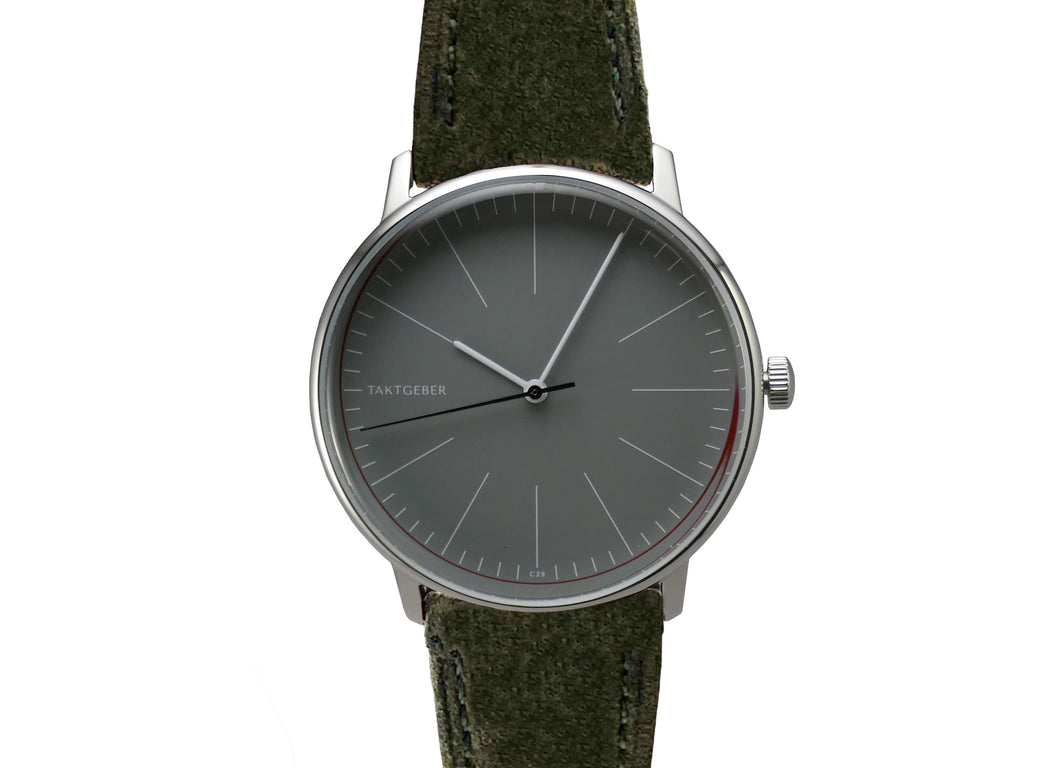 L | C29 Graue Linie | Grünes Wildleder-Armband